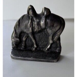 Vintage Western Cowboy Grazing Horse Equestrian Metal Bookend Silver Toned